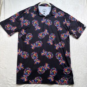 Proud 90 Pineapple Print Golf Polo Shirt Black Performance‎ Men's XL Tropical